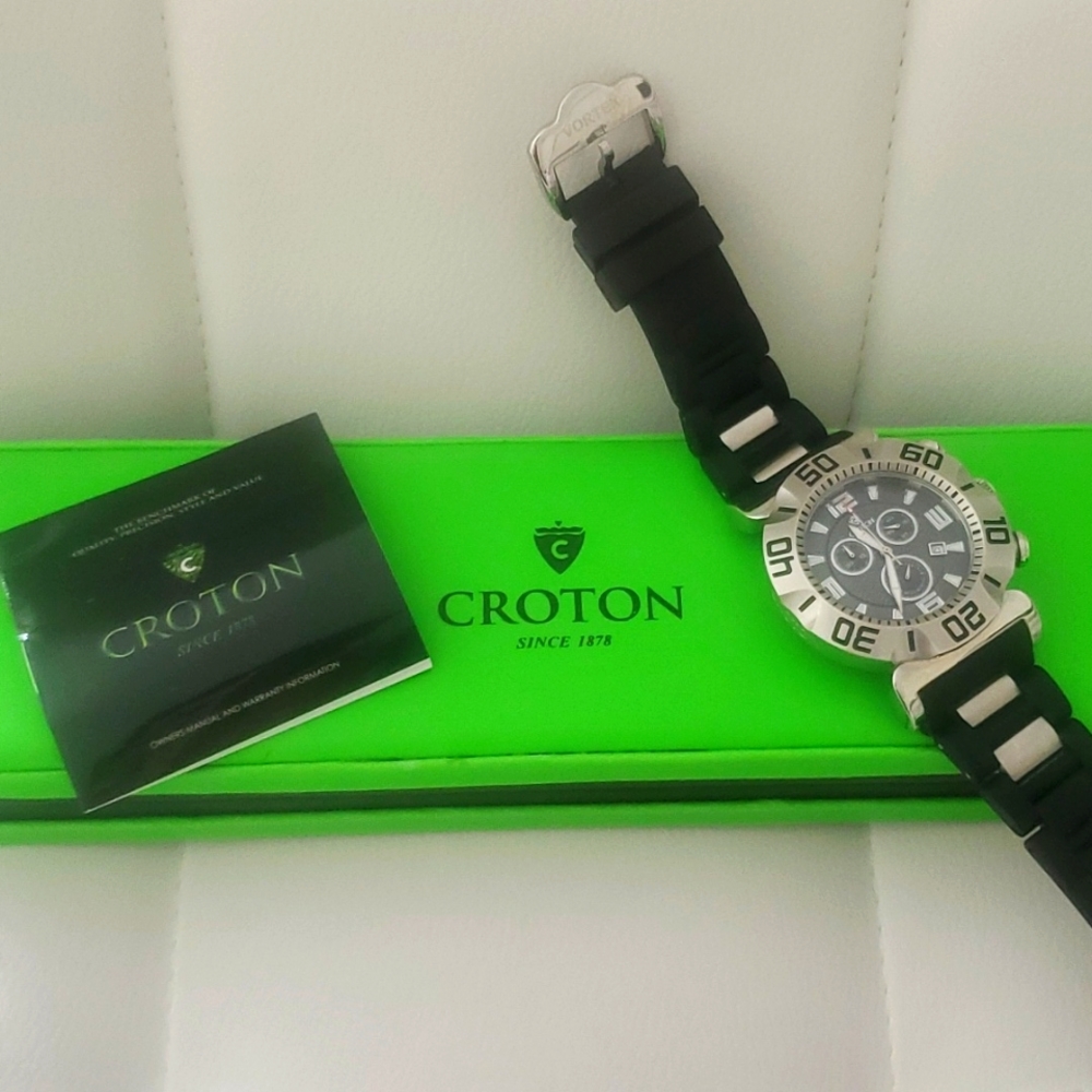 Croton Men's Limited Edition Vortex Stainless Watch with Black Silicone Strap